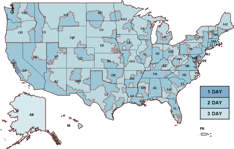 USPS Priority Mail Delivery Map