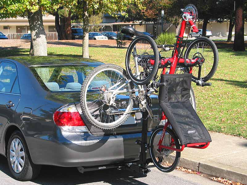 Trike rack with mountain bike and tadpole trike