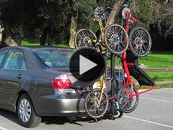 Upright bike and trike on hitch mounted car rack